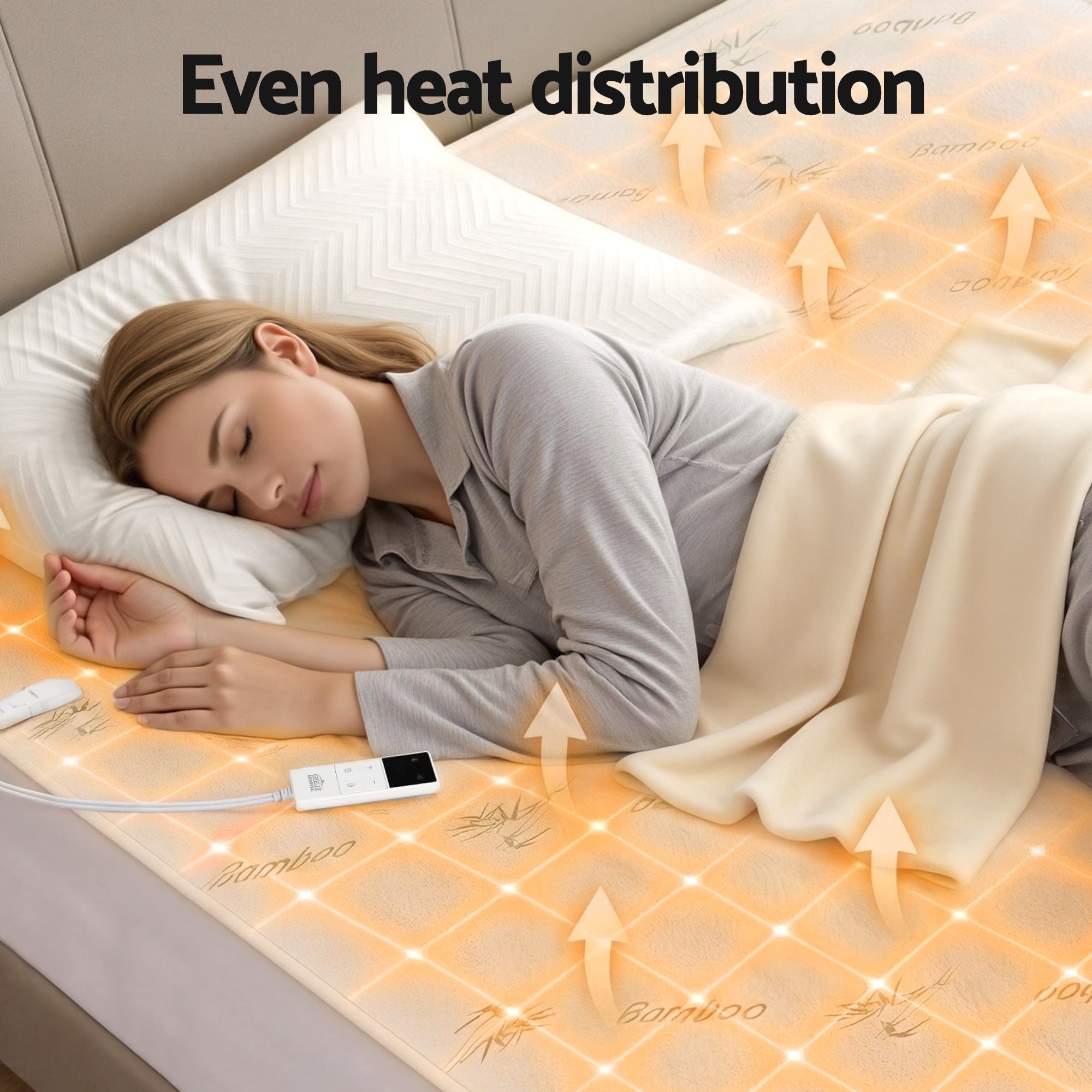 Giselle Electric Blanket Bamboo Fabric Double Fitted Heated Pad Underlay Washable Winter-Home & Garden > Bedding > Blankets & Throws-PEROZ Accessories