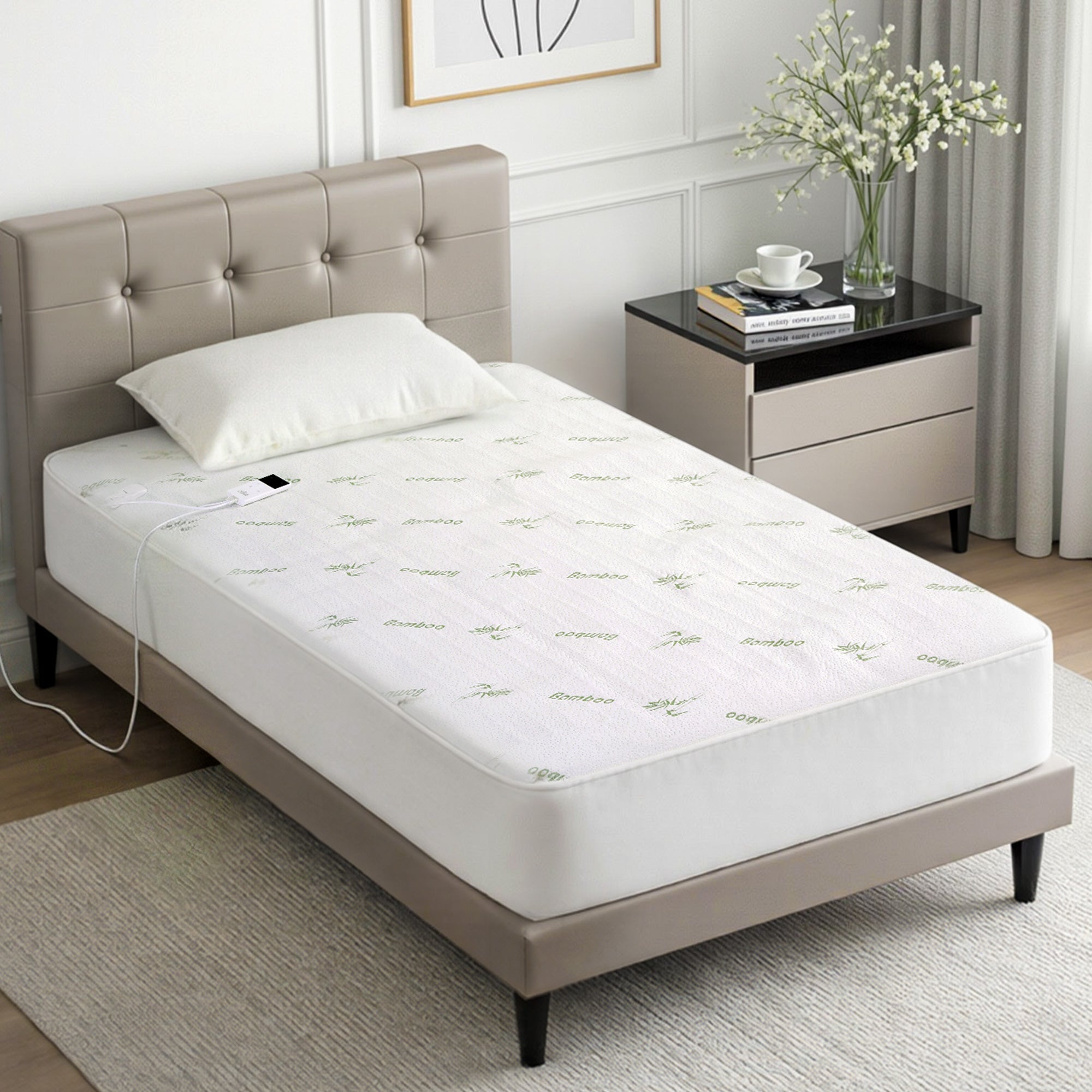 Giselle Electric Blanket Bamboo Fabric King Single Fitted Heated Pad Underlay Washable Winter-Home & Garden > Bedding > Blankets & Throws-PEROZ Accessories