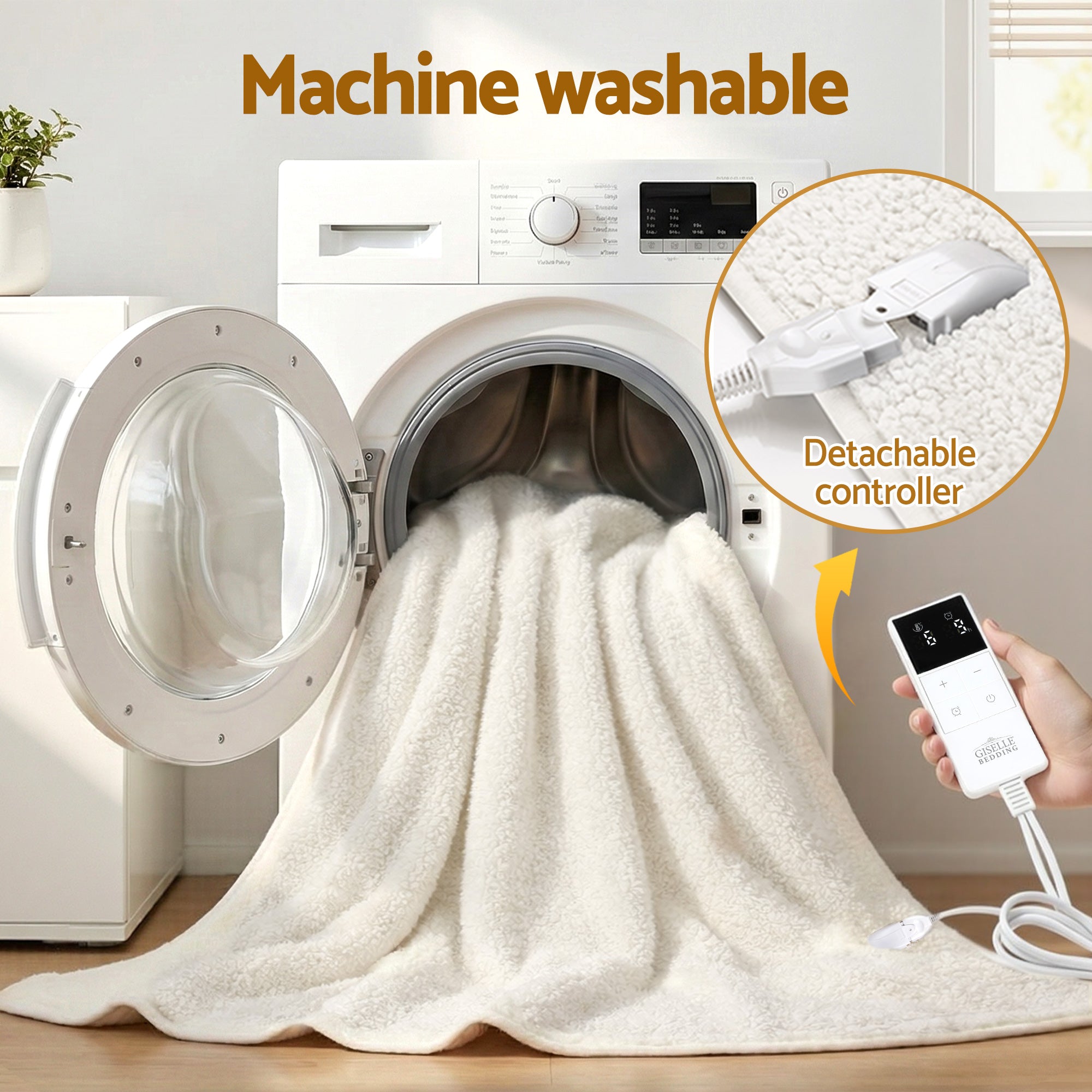 Giselle Electric Blanket LED Remote Sherpa Fleece Underlay Fully Fitted Machine Washable King Single-Home & Garden > Bedding > Blankets & Throws-PEROZ Accessories
