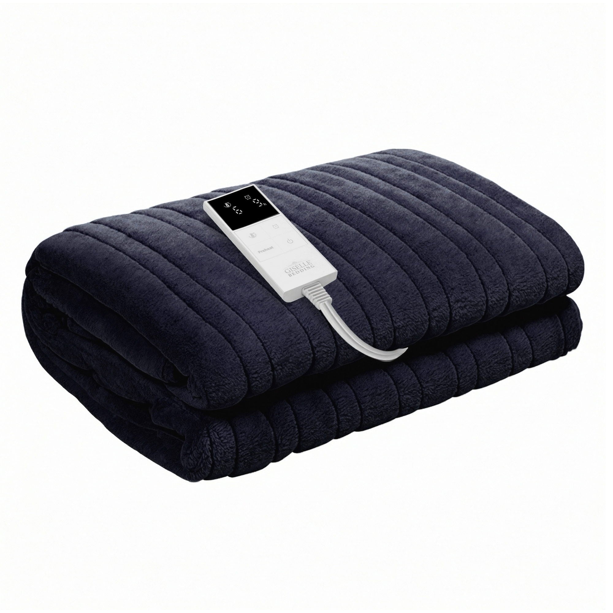 Giselle Electric Throw Rug Double Size 200x180cm Coral Fleece Heated Blanket Charcoal-Home & Garden > Bedding > Blankets & Throws-PEROZ Accessories