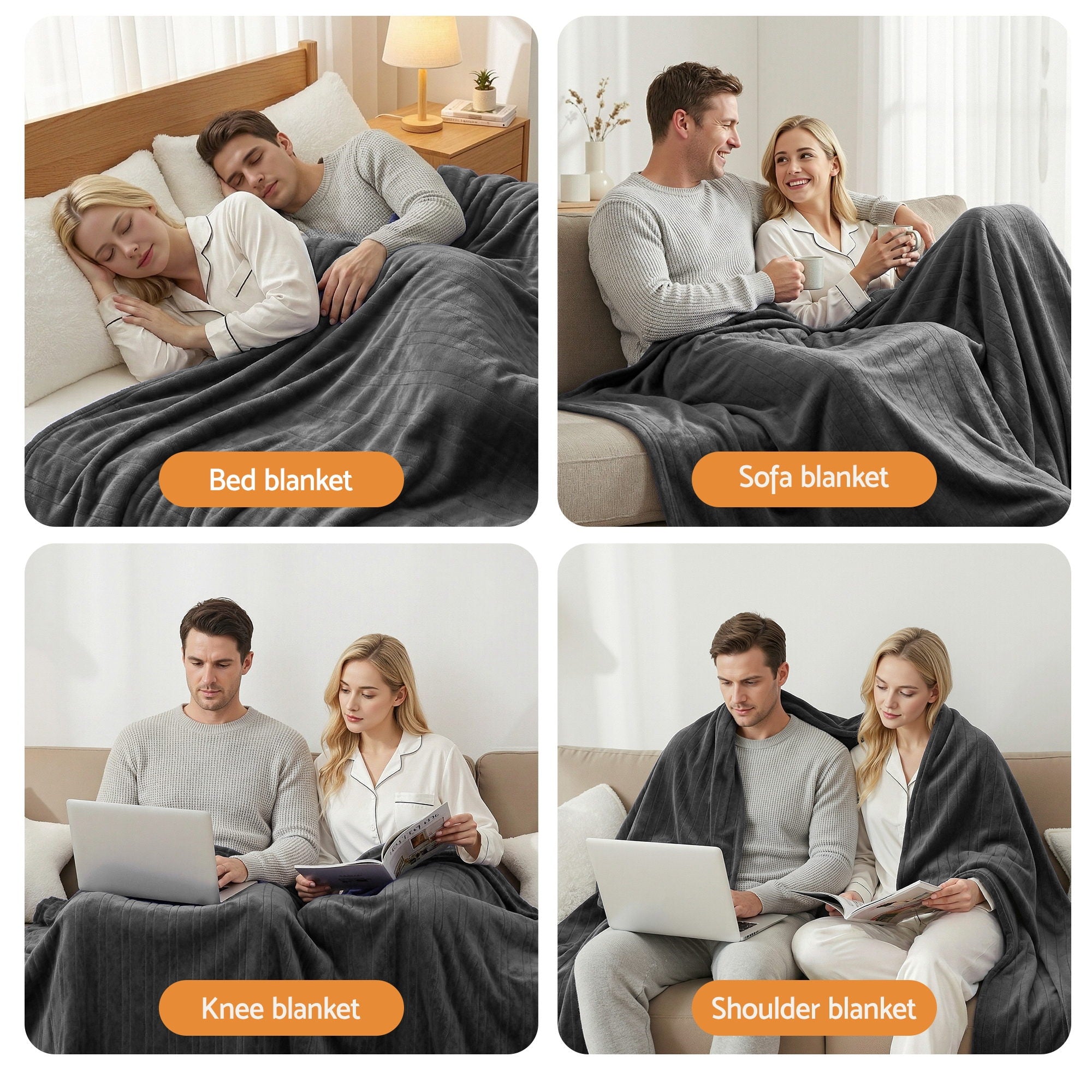 Giselle Electric Throw Rug Double Size 200x180cm Coral Fleece Heated Blanket Grey-Home & Garden > Bedding > Blankets & Throws-PEROZ Accessories