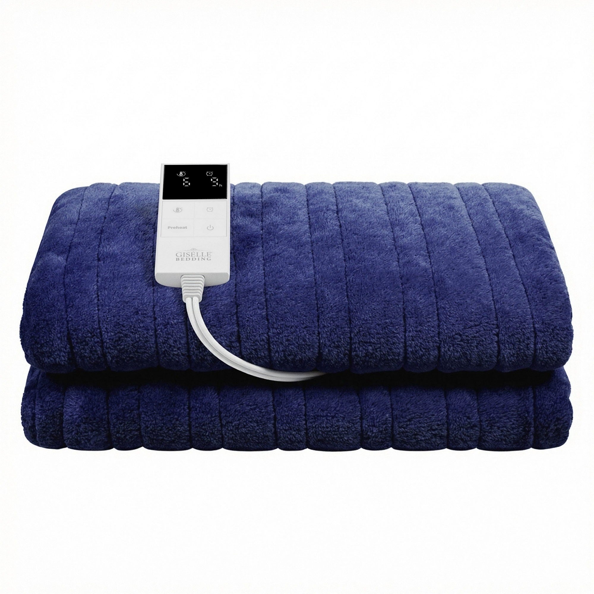 Giselle Electric Throw Rug Double Size 200x180cm Coral Fleece Heated Blanket Navy Blue-Home & Garden > Bedding > Blankets & Throws-PEROZ Accessories