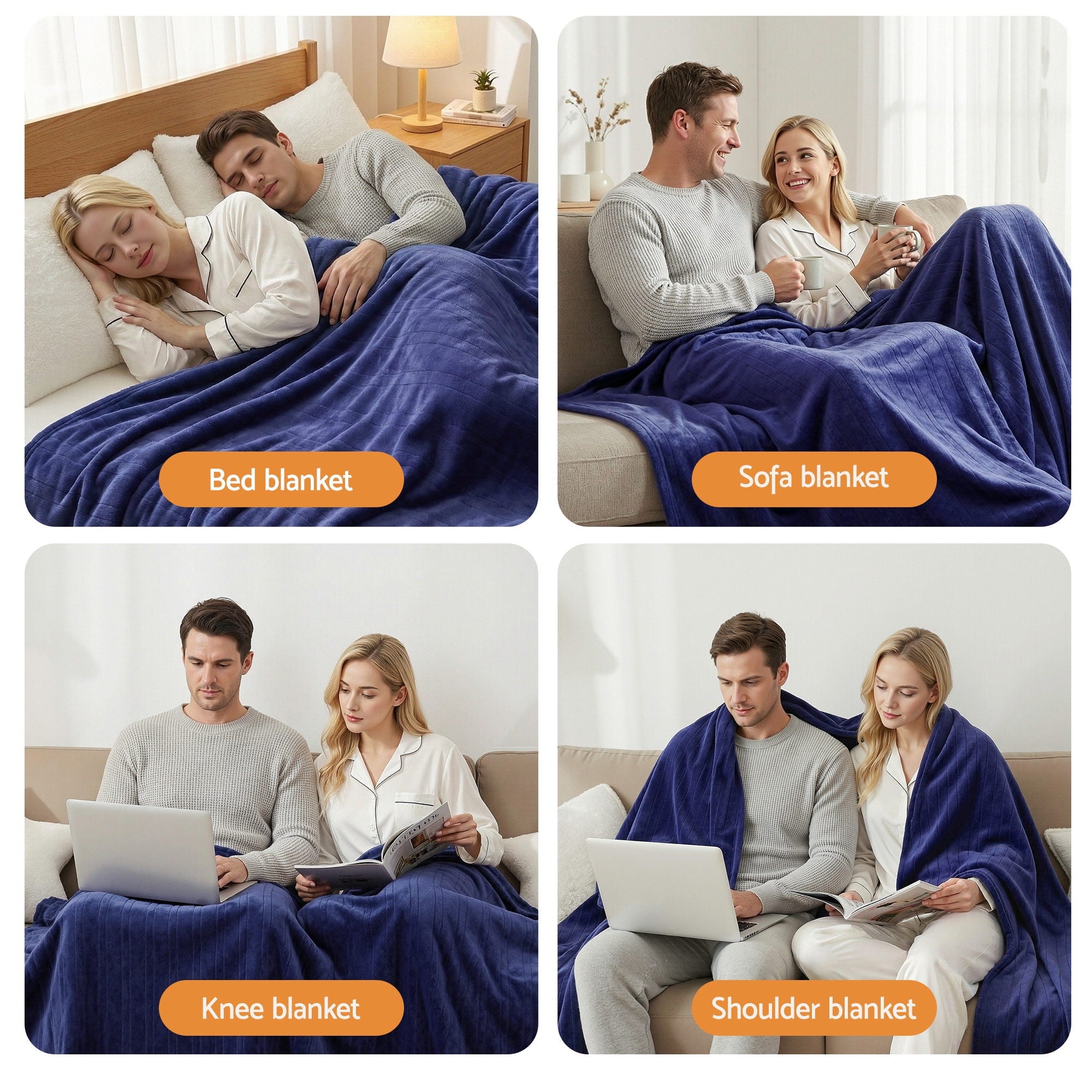 Giselle Electric Throw Rug Double Size 200x180cm Coral Fleece Heated Blanket Navy Blue-Home & Garden > Bedding > Blankets & Throws-PEROZ Accessories