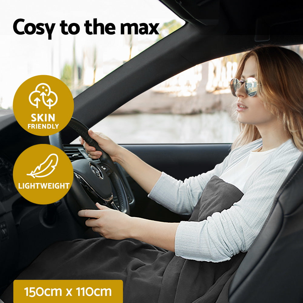 Giselle Electric Heated Blanket Car Throw Rug Grey-Home & Garden > Bedding > Blankets & Throws-PEROZ Accessories