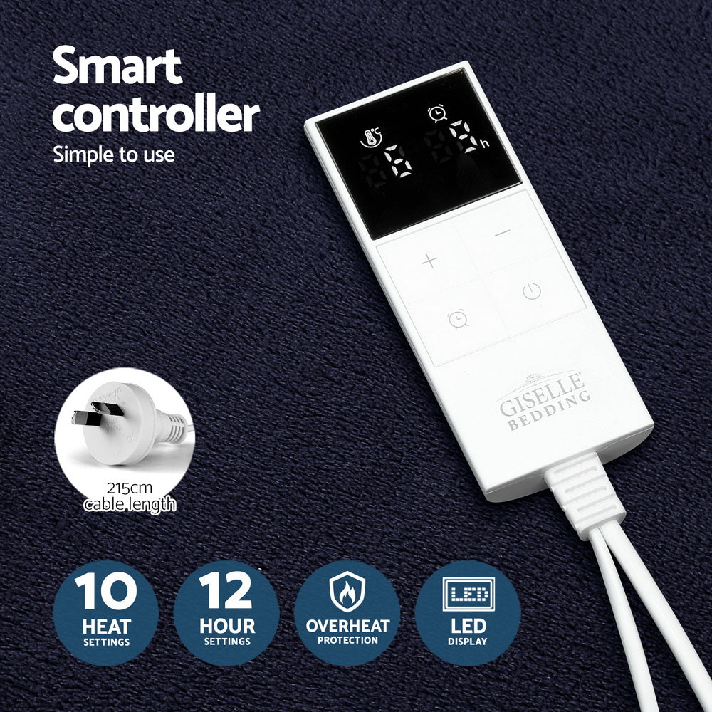 Giselle Electric Throw Rug Heated Blanket Fleece Charcoal-Home & Garden > Bedding > Blankets & Throws-PEROZ Accessories