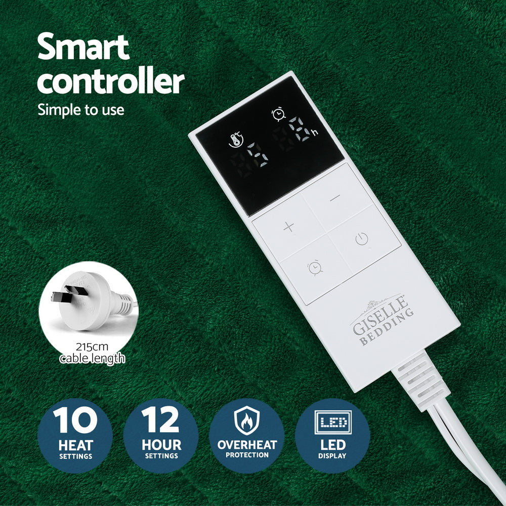 Giselle Electric Throw Rug Heated Blanket Double Sided Green-Home & Garden > Bedding > Blankets & Throws-PEROZ Accessories