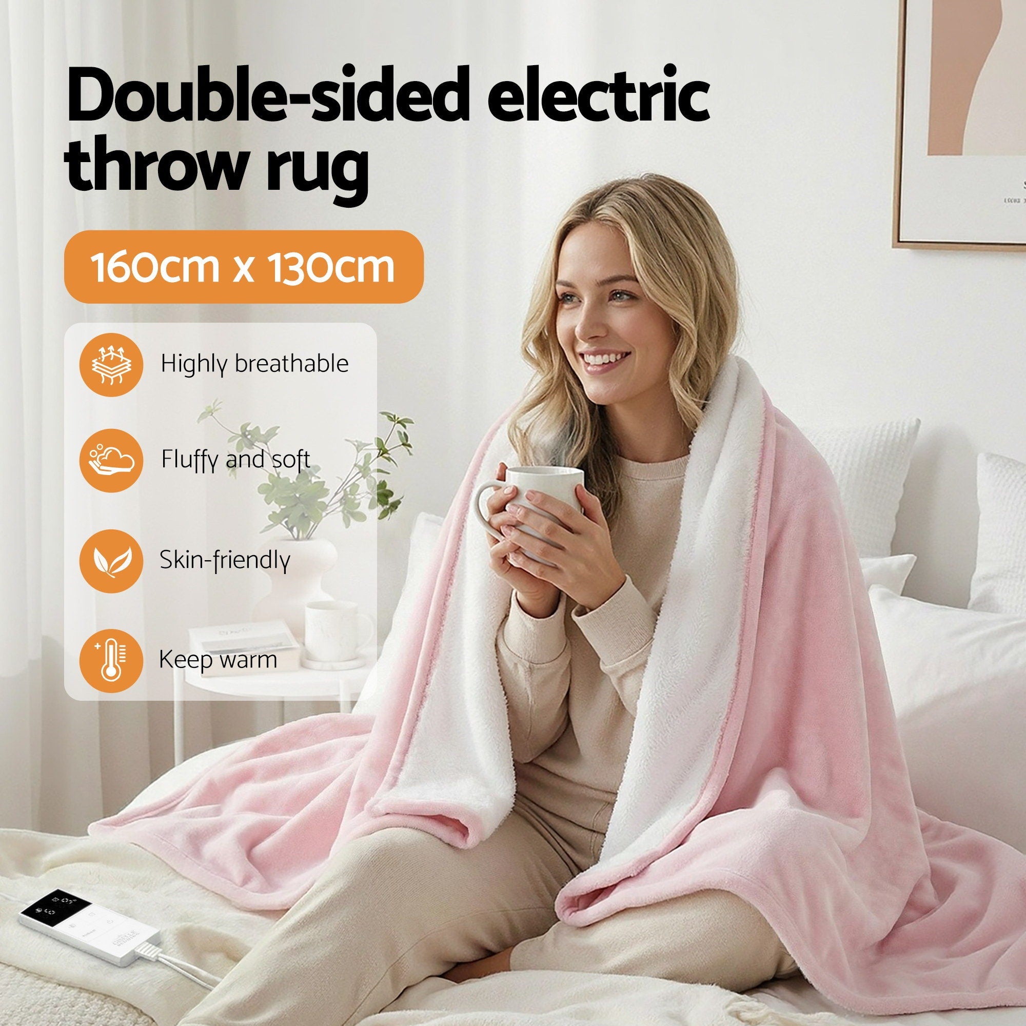 Giselle Electric Throw Rug Dual Side Fleece Flannel Heated Blanket Pink-Home & Garden > Bedding > Blankets & Throws-PEROZ Accessories