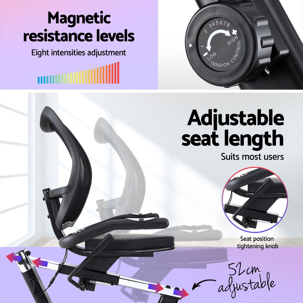 Everfit Recumbent Exercise Bike Magnetic Cycling Mesh Chair 120kg Loading-Sports & Fitness > Exercise, Gym & Fitness > Exercise Bikes-PEROZ Accessories