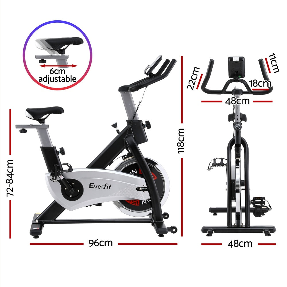 15kg Flywheel Spin Bike Everfit Exercise Bike Home Gym Fitness 120KG Capacity-Sports & Fitness > Exercise, Gym & Fitness > Exercise Bikes-PEROZ Accessories