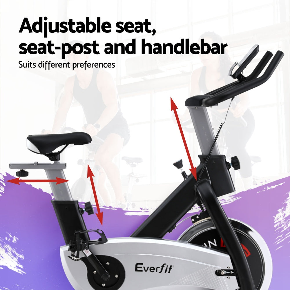 15kg Flywheel Spin Bike Everfit Exercise Bike Home Gym Fitness 120KG Capacity-Sports & Fitness > Exercise, Gym & Fitness > Exercise Bikes-PEROZ Accessories