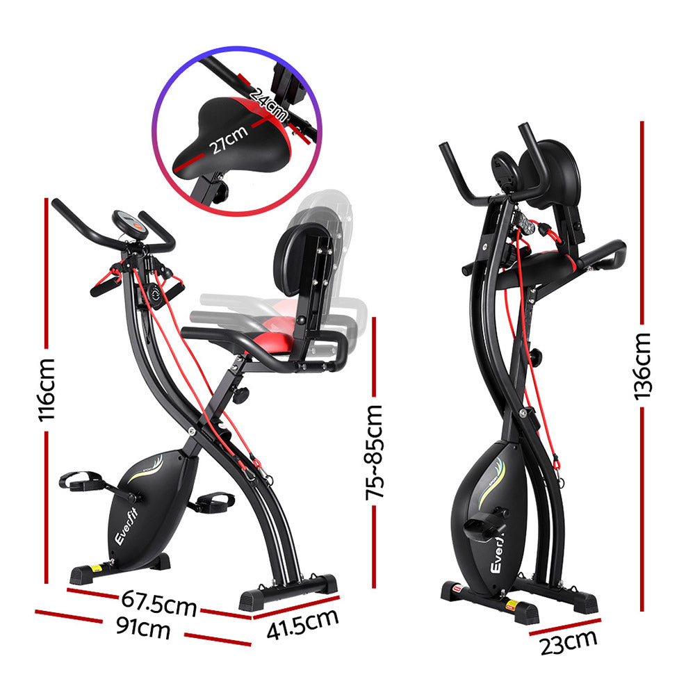 Everfit Folding Exercise Bike Magnetic X-Bike Indoor Cycling Resistance Rope-Sports & Fitness > Exercise, Gym & Fitness > Exercise Bikes-PEROZ Accessories