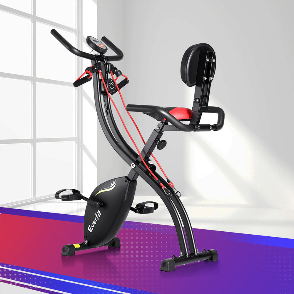 Everfit Folding Exercise Bike Magnetic X-Bike Indoor Cycling Resistance Rope-Sports & Fitness > Exercise, Gym & Fitness > Exercise Bikes-PEROZ Accessories