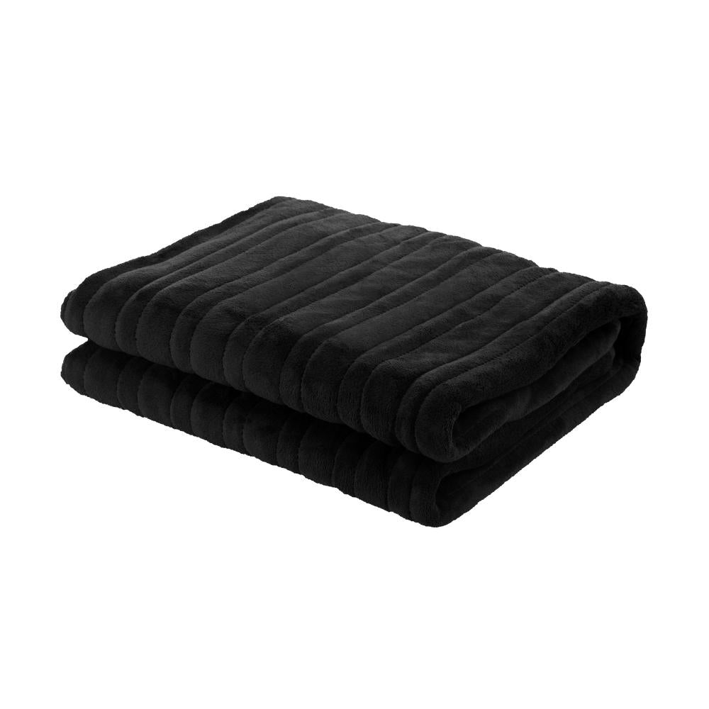 Bedra Washable Electric Heated Throw Rug Flannel Black-Heated Throw Rugs-PEROZ Accessories