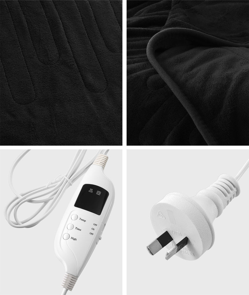 Bedra Washable Electric Heated Throw Rug Flannel Black-Heated Throw Rugs-PEROZ Accessories