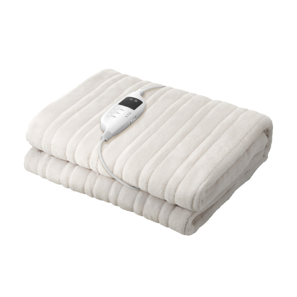 Bedra Electric Heated Throw Rug Washable Flannel Cream-Heated Throw Rugs-PEROZ Accessories