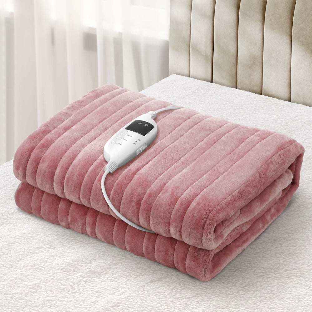 Bedra Washable Electric Heated Throw Rug Flannel Pink-Heated Throw Rugs-PEROZ Accessories