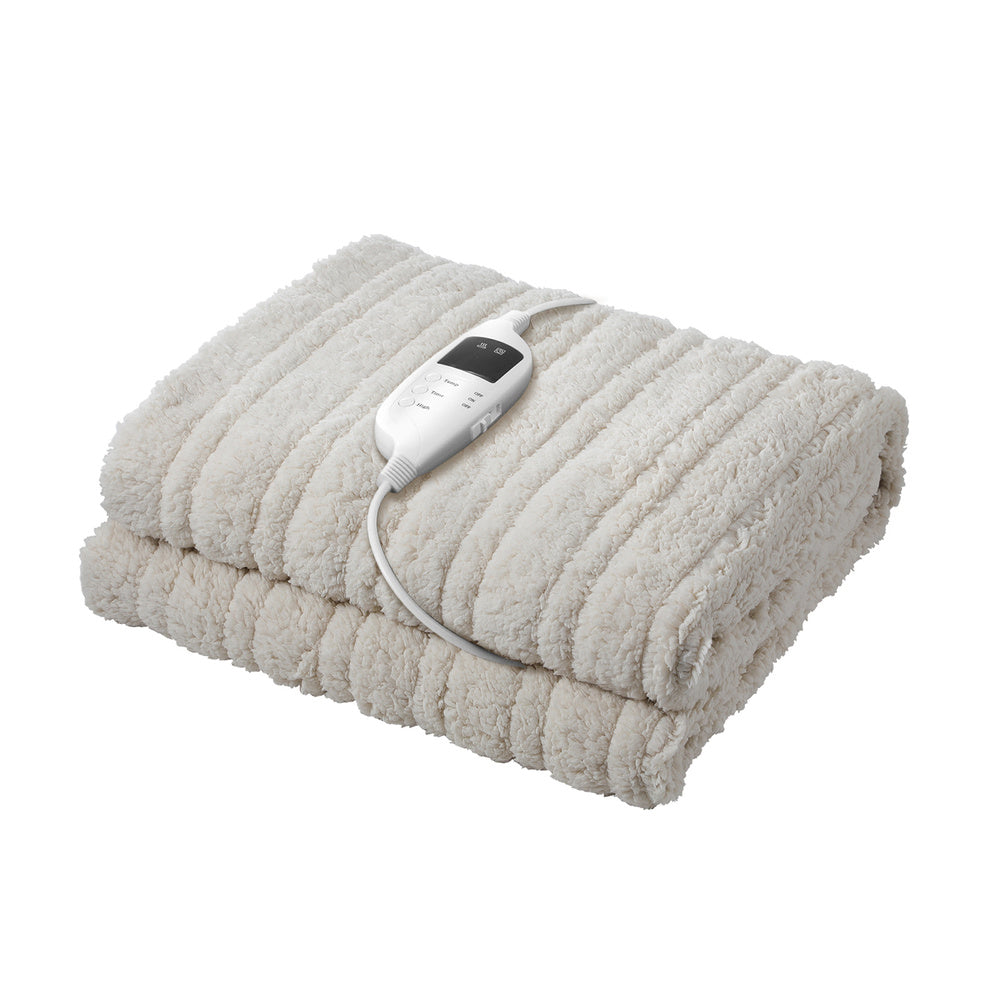 Bedra Electric Heated Blanket Washable Throw Rug Sherpa Coral Fleece Navy Beige-Heated Throw Rug-PEROZ Accessories
