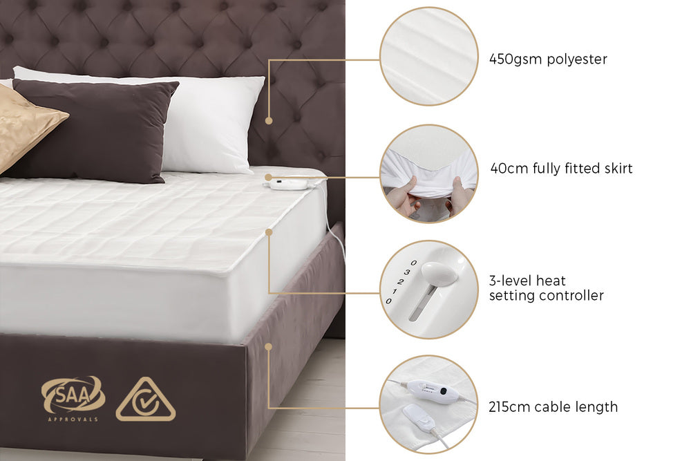 Bedra Electric Blanket Fully Fitted Polyester Queen-Electric Blankets-PEROZ Accessories