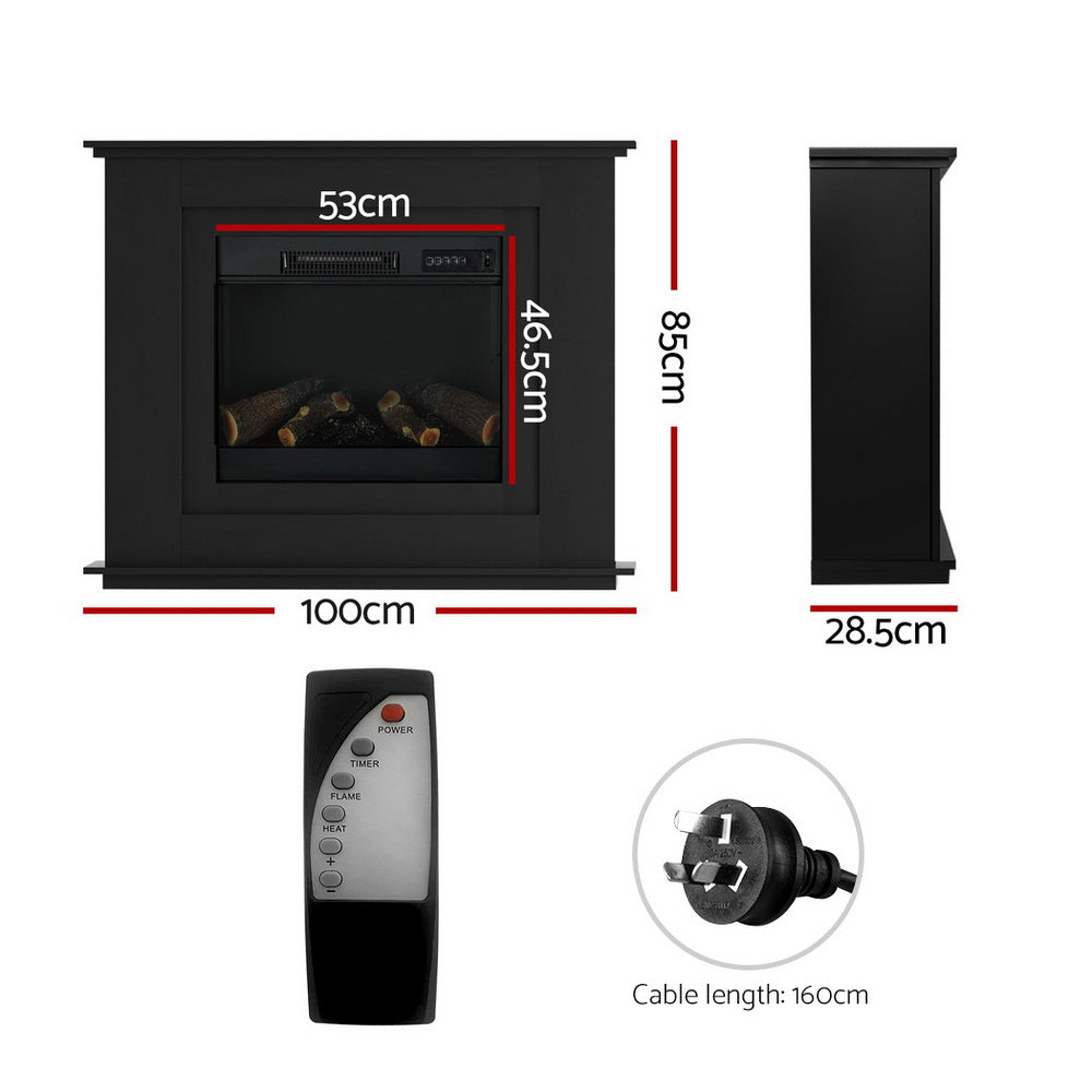 Devanti Electric Fireplace Fire Heater 2000W Black-Heaters-PEROZ Accessories