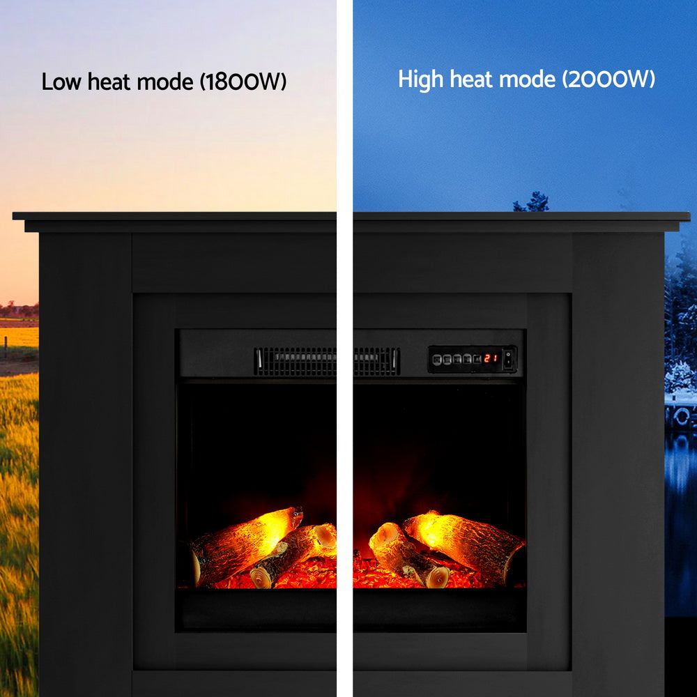 Devanti Electric Fireplace Fire Heater 2000W Black-Heaters-PEROZ Accessories