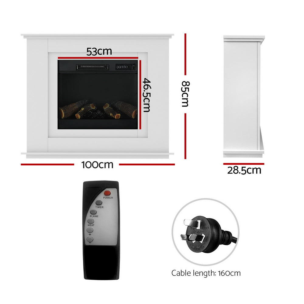 Devanti Electric Fireplace Fire Heater 2000W White-Heaters-PEROZ Accessories