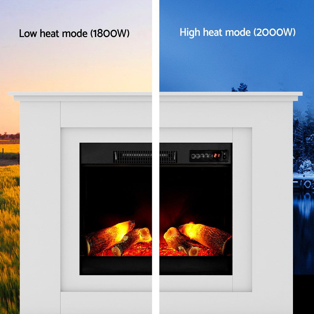 Devanti 2000W Electric Fireplace Mantle Portable Fire Log Wood Heater 3D Flame Effect White-Heaters-PEROZ Accessories