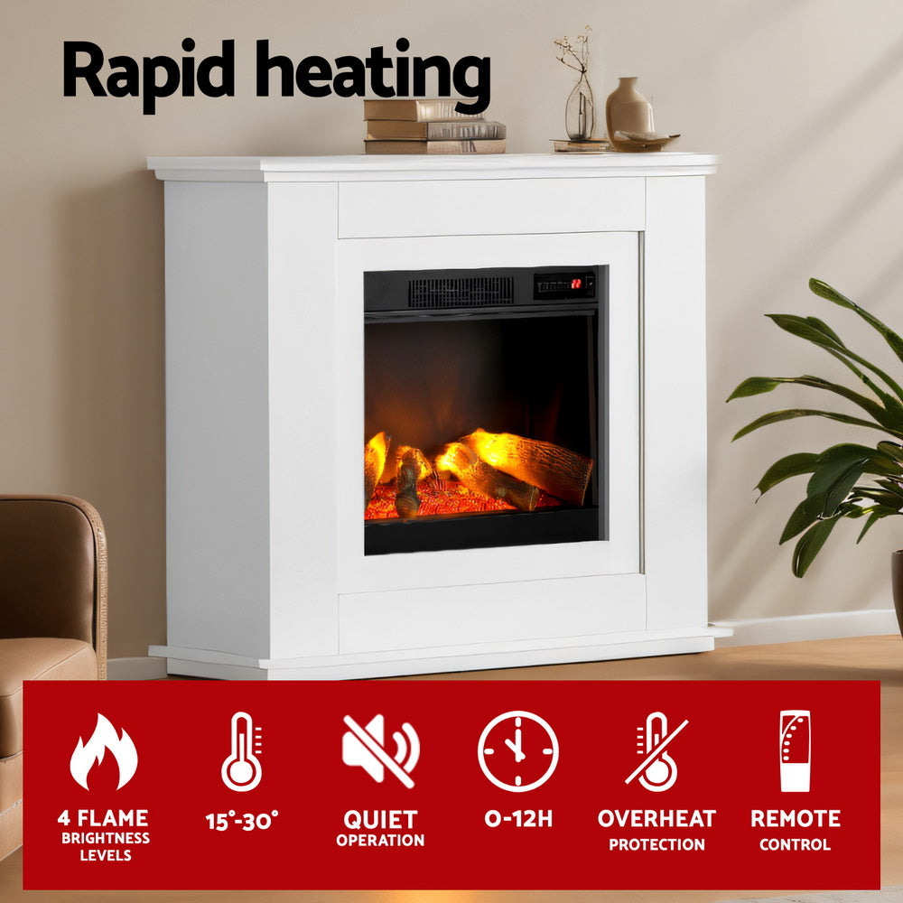 Devanti Electric Fireplace Fire Heater 2000W White-Heaters-PEROZ Accessories