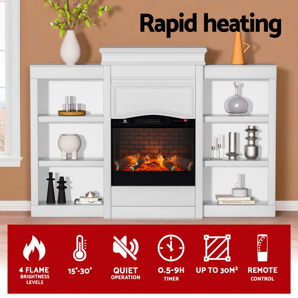 Devanti 2000W Electric Fireplace Fire Heater White-Appliances > Heaters > Electric Heaters-PEROZ Accessories