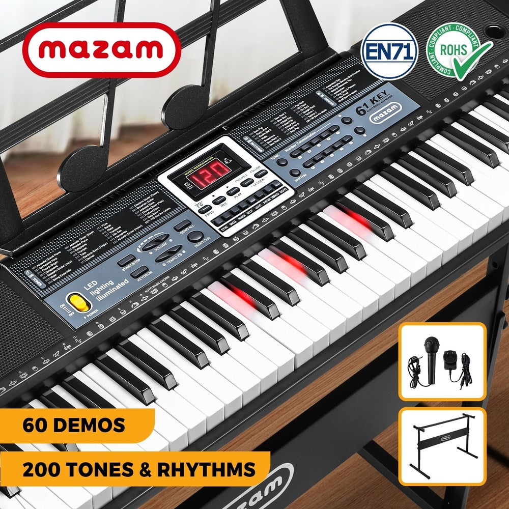 Mazam 61 Keys Electronic Piano Keyboard Lighted Electric Keyboards Holder Stand-Electric Keyboard-PEROZ Accessories