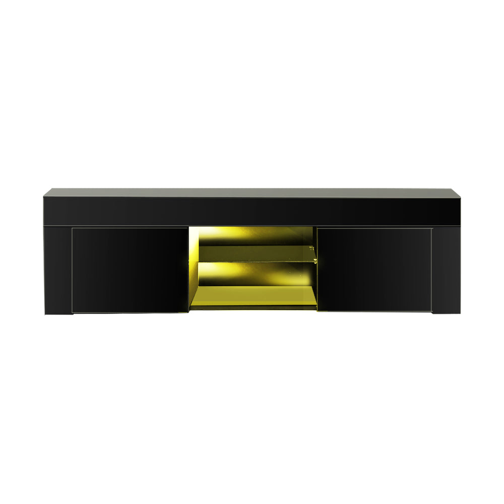 Oikiture TV Cabinet Entertainment Unit Stand RGB LED Gloss Furniture 130cm Black-Entertainment Unit-PEROZ Accessories