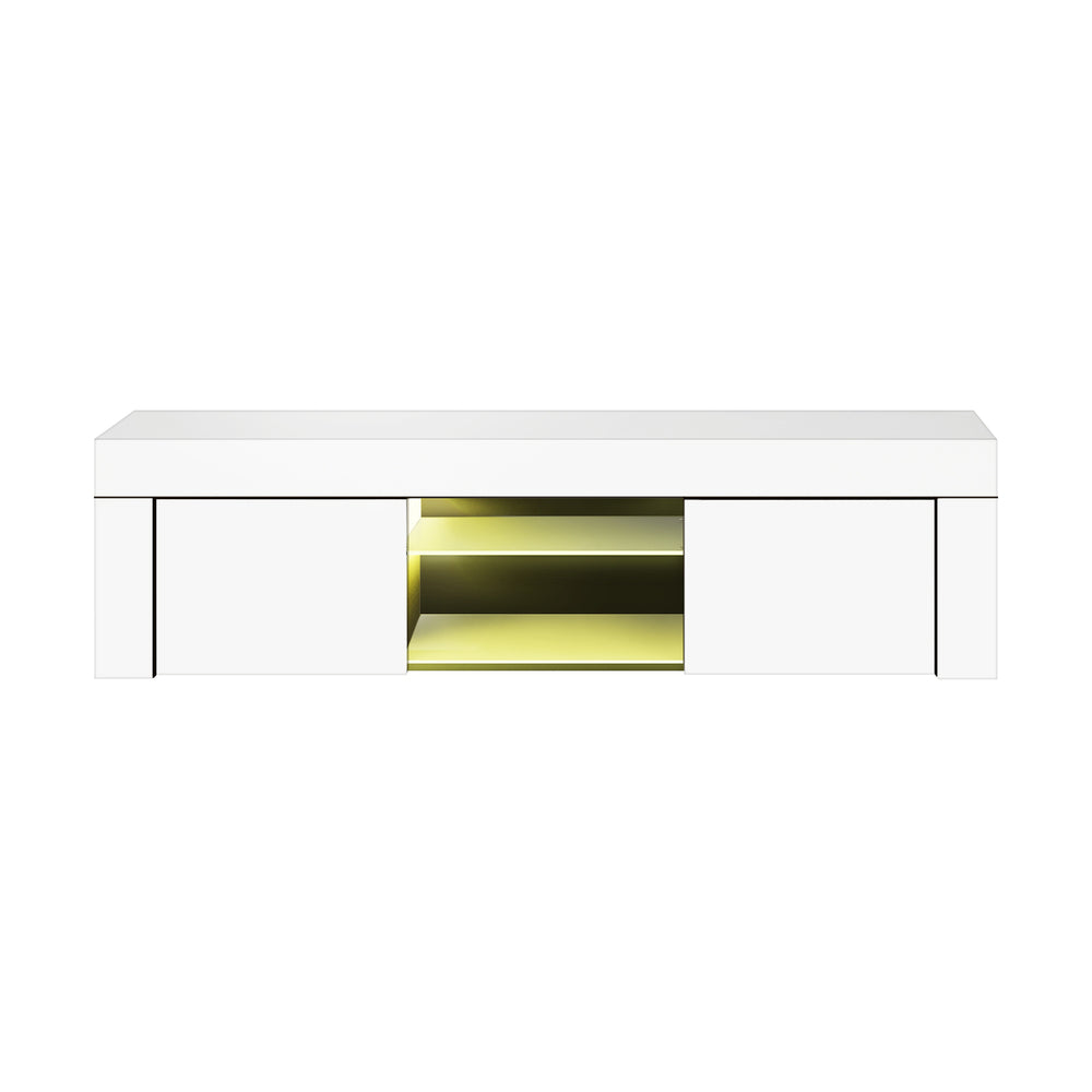 Oikiture TV Cabinet Entertainment Unit Stand RGB LED Gloss Furniture 130cm White-Entertainment Unit-PEROZ Accessories