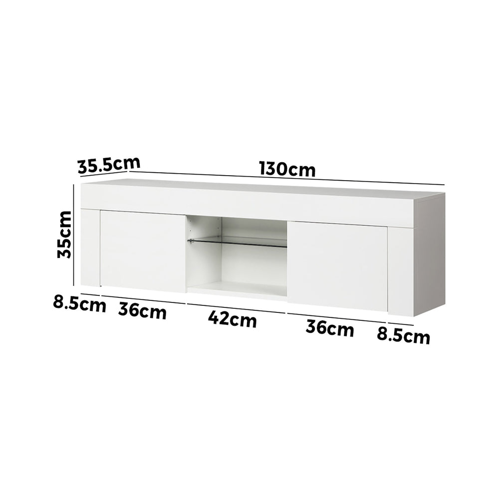 Oikiture TV Cabinet Entertainment Unit Stand RGB LED Gloss Furniture 130cm White-Entertainment Unit-PEROZ Accessories