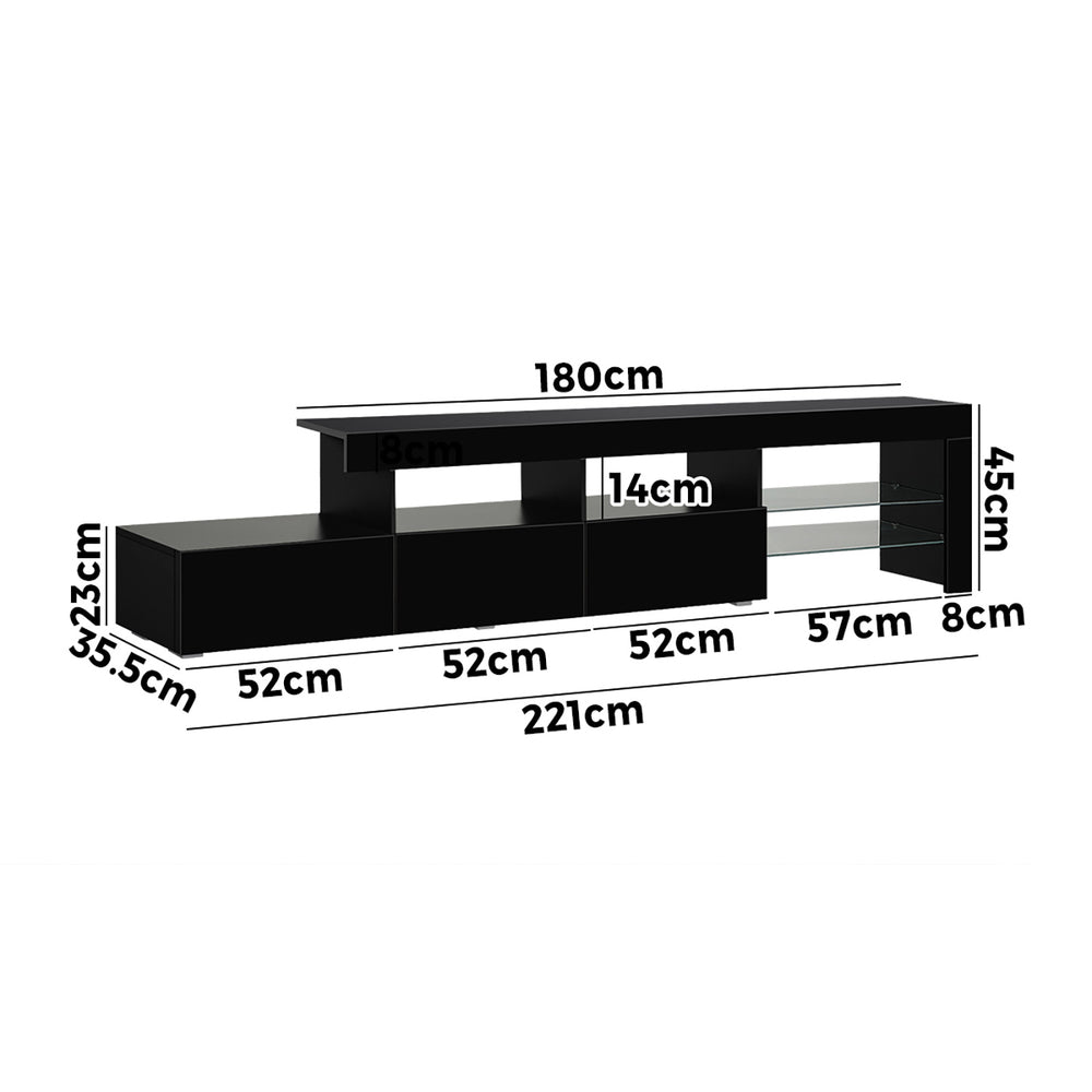 Oikiture TV Cabinet Entertainment Unit Stand RGB LED Gloss Furniture Black 220cm-Entertainment Unit-PEROZ Accessories