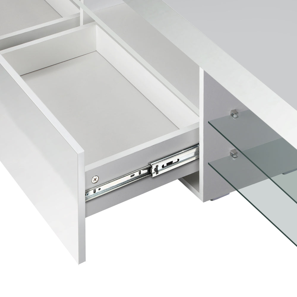 Oikiture TV Cabinet Entertainment Unit Stand RGB LED Gloss Furniture White 220cm-Entertainment Unit-PEROZ Accessories