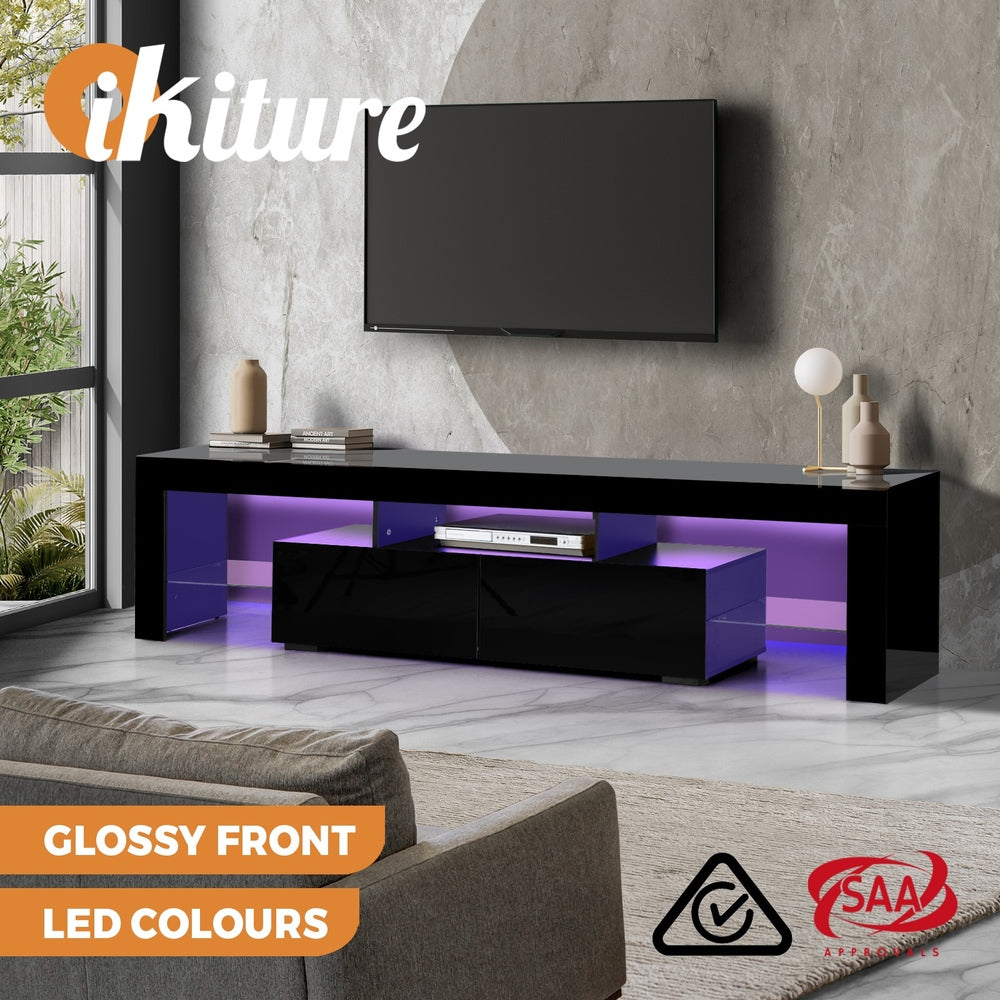 Oikiture TV Cabinet Entertainment Unit Stand LED RGB Gloss Furniture Black 180CM-Entertainment Unit-PEROZ Accessories
