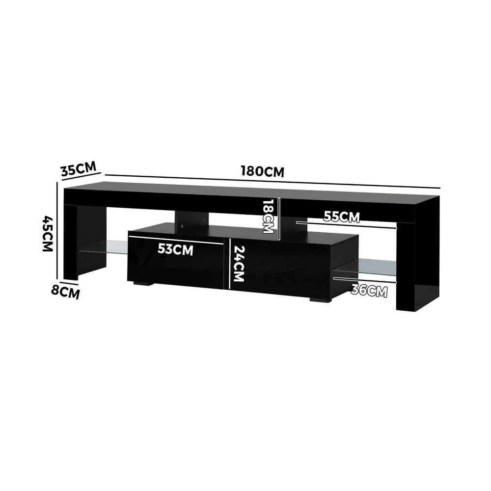 Oikiture TV Cabinet Entertainment Unit Stand LED RGB Gloss Furniture Black 180CM-Entertainment Unit-PEROZ Accessories