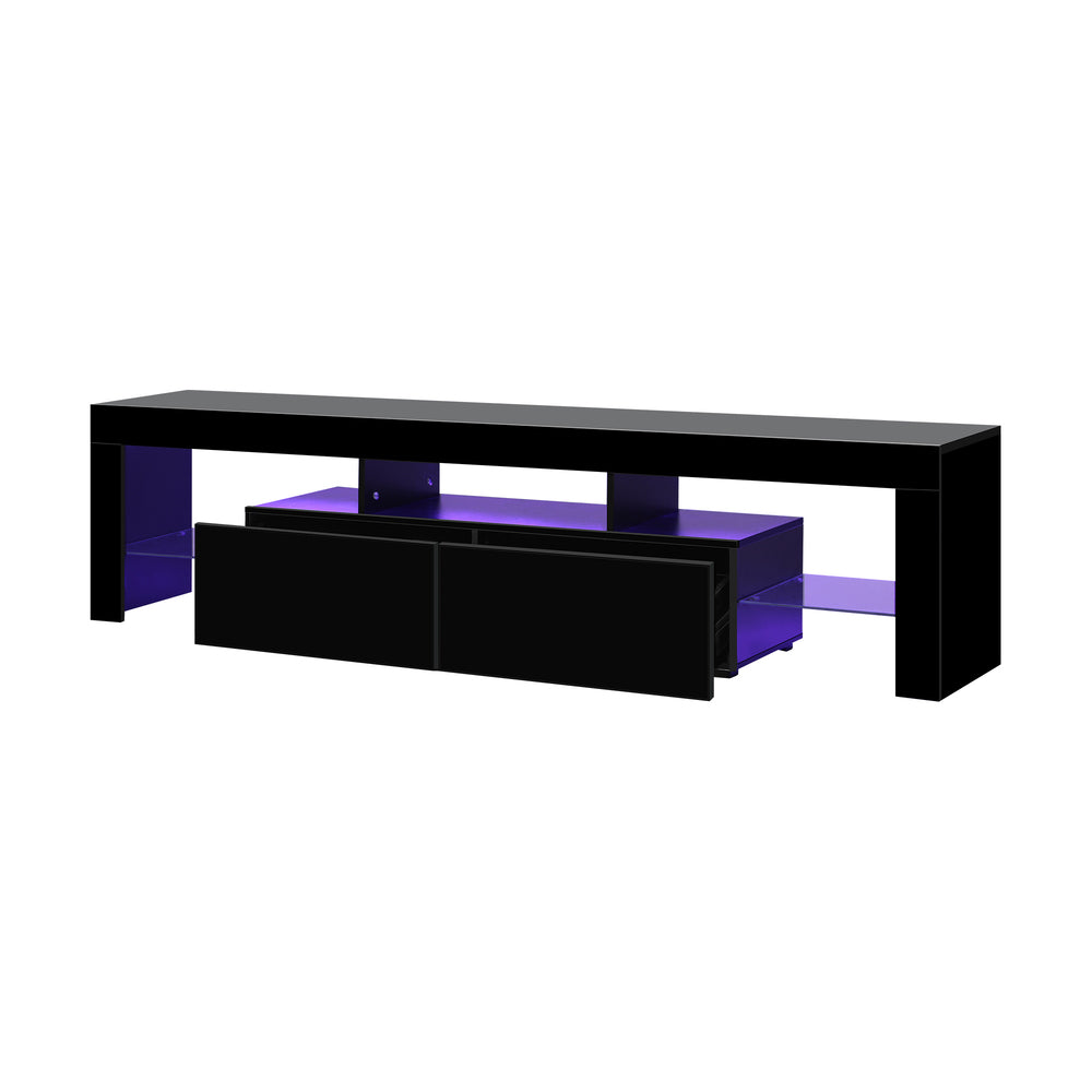 Oikiture TV Cabinet Entertainment Unit Stand LED RGB Gloss Furniture Black 180CM-Entertainment Unit-PEROZ Accessories