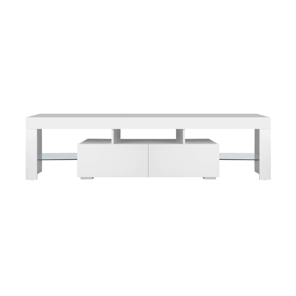Oikiture TV Cabinet Entertainment Unit Stand LED RGB Gloss Furniture White 180CM-Entertainment Unit-PEROZ Accessories