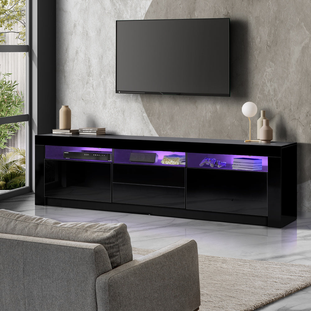 Oikiture TV Cabinet Entertainment Unit Stand RGB LED Gloss Furniture Black 180CM-Entertainment Unit-PEROZ Accessories