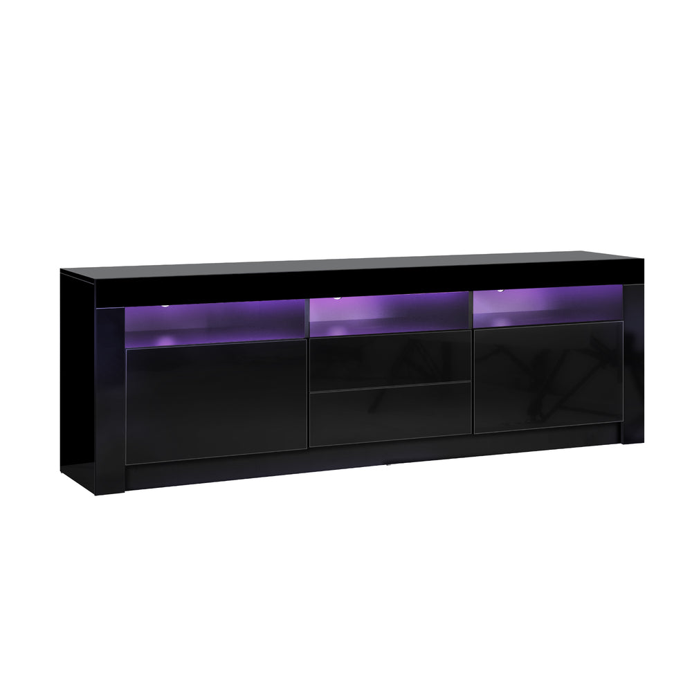 Oikiture TV Cabinet Entertainment Unit Stand RGB LED Gloss Furniture Black 180CM-Entertainment Unit-PEROZ Accessories
