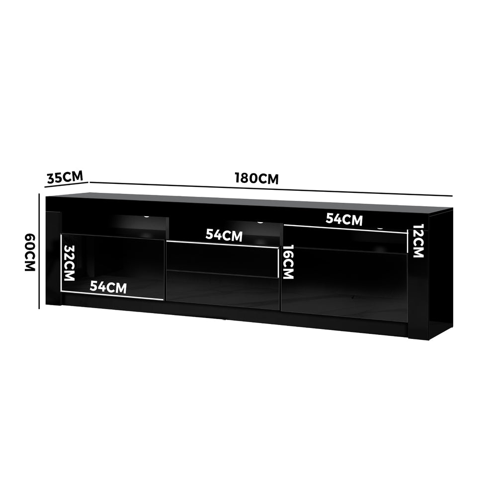 Oikiture TV Cabinet Entertainment Unit Stand RGB LED Gloss Furniture Black 180CM-Entertainment Unit-PEROZ Accessories