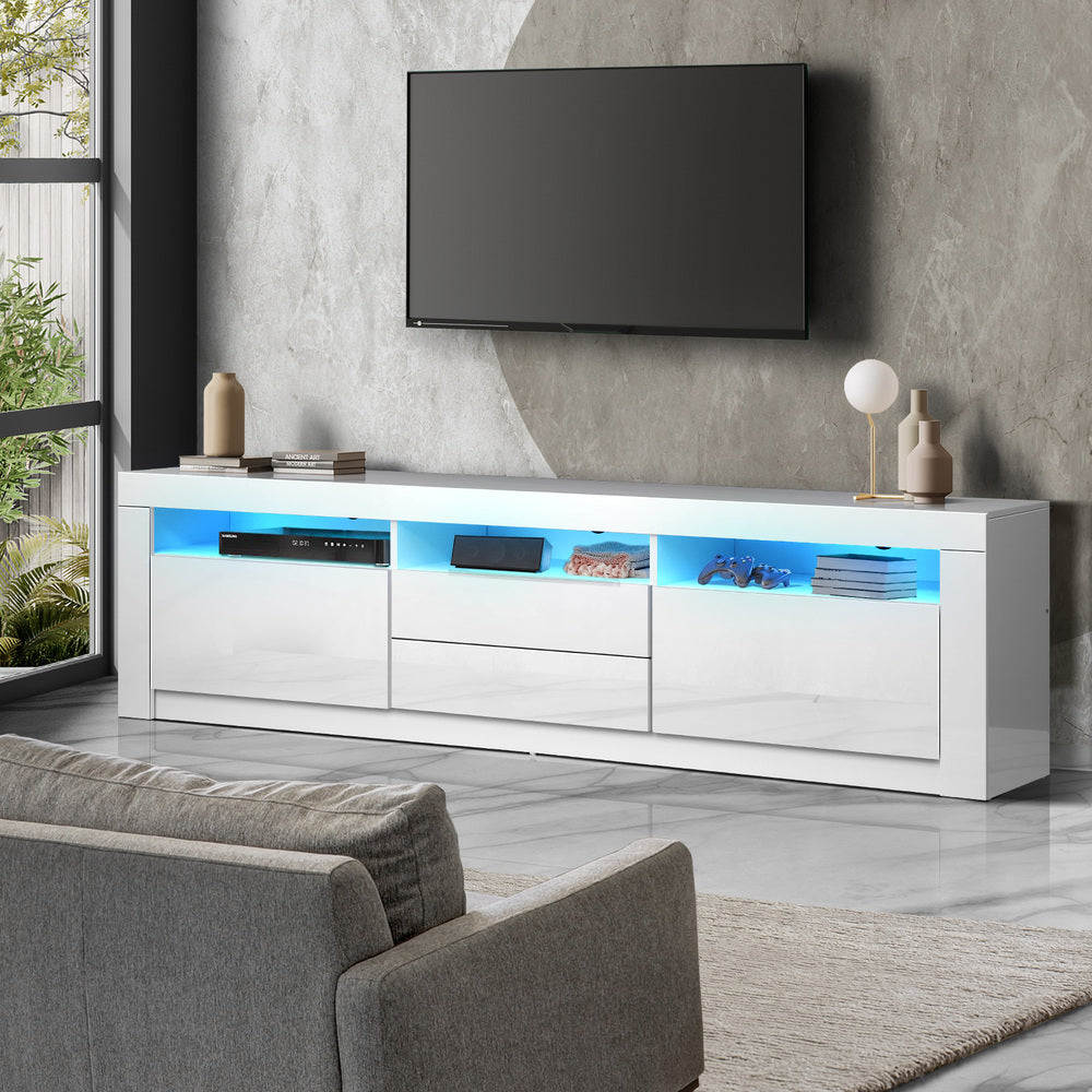 Oikiture TV Cabinet Entertainment Unit Stand RGB LED Gloss Furniture White 180CM-Entertainment Unit-PEROZ Accessories