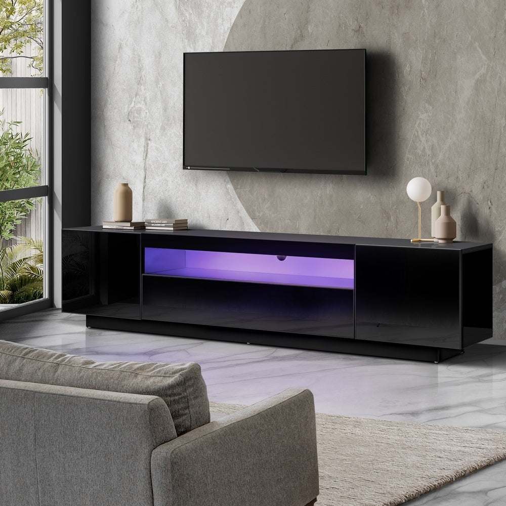 Oikiture TV Cabinet Entertainment Unit Stand Gloss RGB LED Furniture Black 180CM-Entertainment Unit-PEROZ Accessories