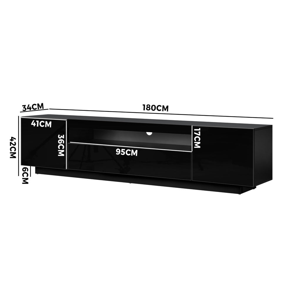 Oikiture TV Cabinet Entertainment Unit Stand Gloss RGB LED Furniture Black 180CM-Entertainment Unit-PEROZ Accessories
