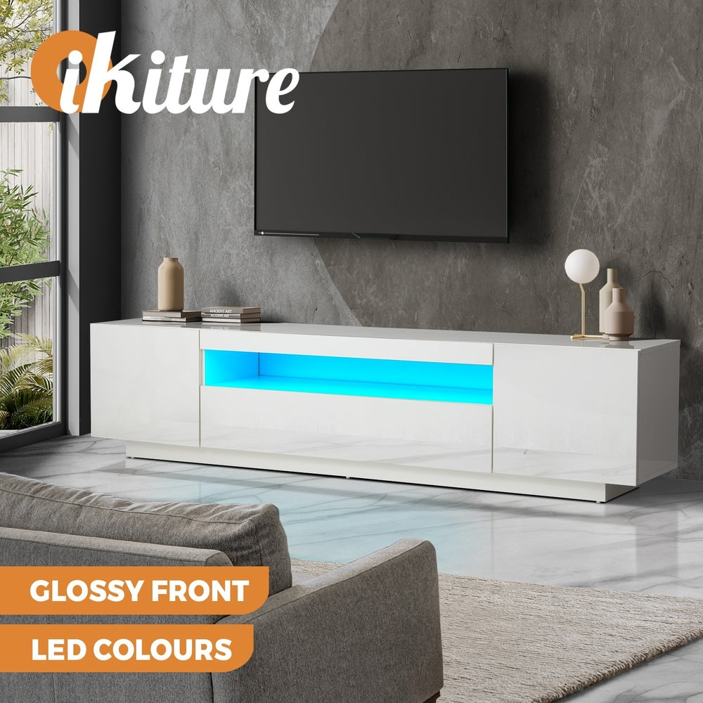 Oikiture TV Cabinet Entertainment Unit Stand Gloss RGB LED Furniture White 180CM-Entertainment Unit-PEROZ Accessories