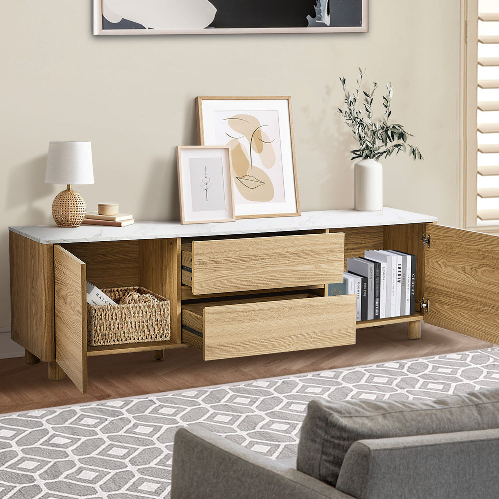 Oikiture TV Cabinet Entertainment Unit Stand 160cm Natural-Entertainment Unit-PEROZ Accessories