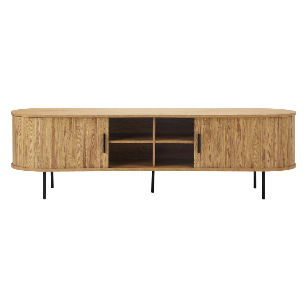 Oikiture Entertainment Unit TV Stand Cabinet 160cm Tambour Doors Oak-Entertainment Unit-PEROZ Accessories