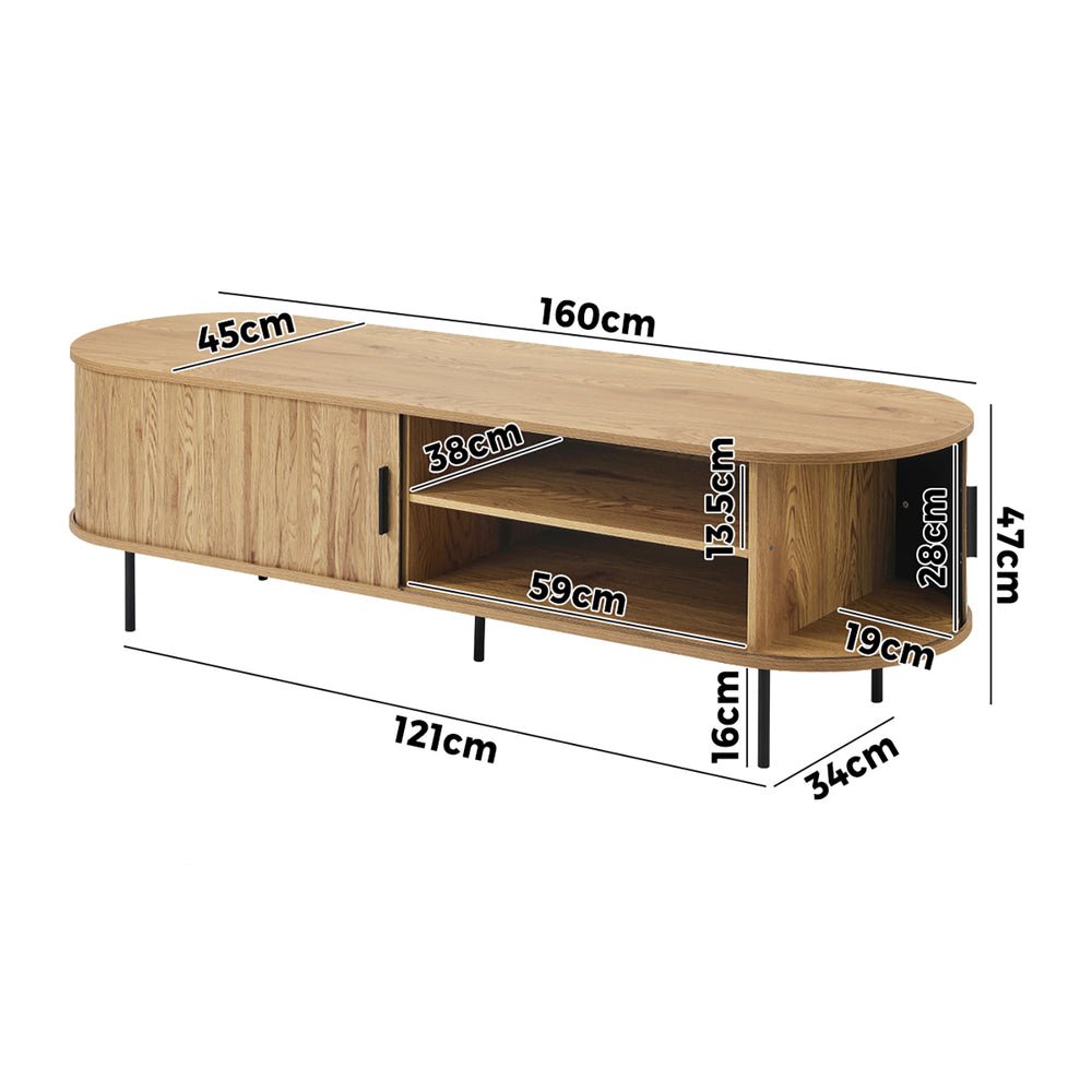 Oikiture Entertainment Unit TV Stand Cabinet 160cm Tambour Doors Oak-Entertainment Unit-PEROZ Accessories