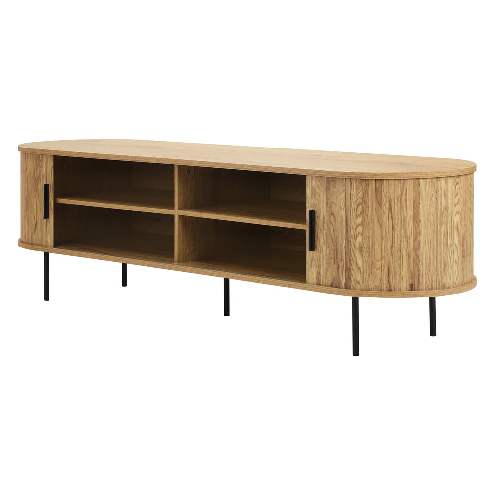 Oikiture Entertainment Unit TV Stand Cabinet 160cm Tambour Doors Oak-Entertainment Unit-PEROZ Accessories