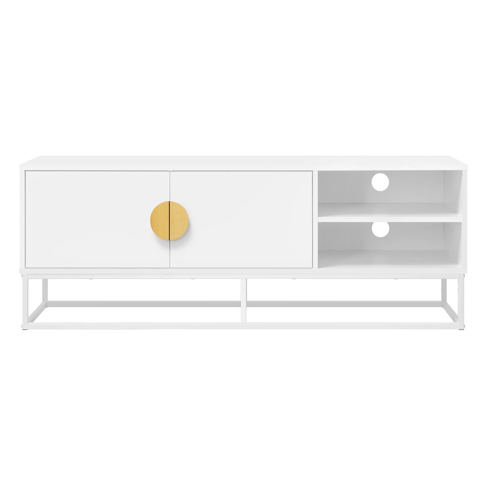 Oikiture TV Cabinet 2 Doors Shelves White 140CM-Entertainment Units-PEROZ Accessories